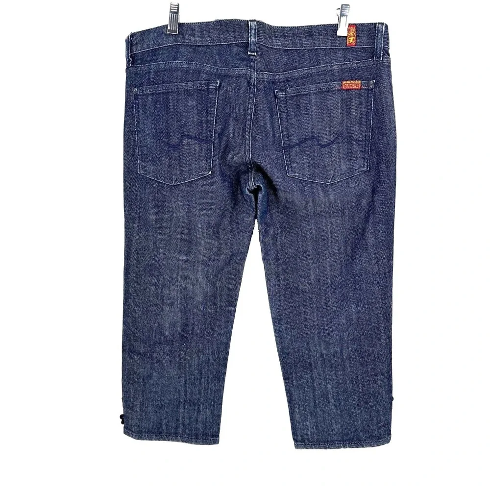 7 for all Mankind Crop Roxy Jeans Women's 32 Dark‎ Wash Oriental Accent Capri